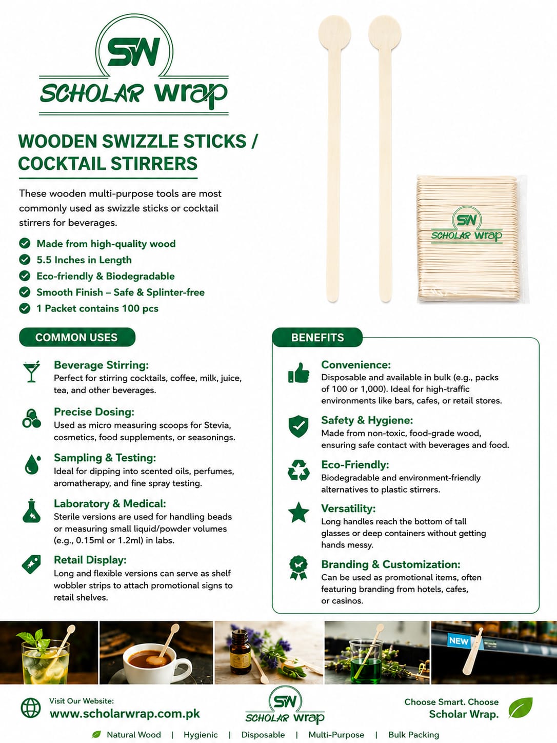 Wooden swizzle stick / cocktail stirrers . 100 pcs .